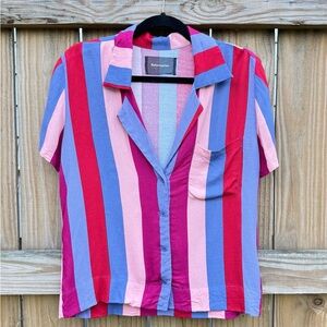 Reformation Striped Camp Shirt in Red, Pink, Purple, Blue